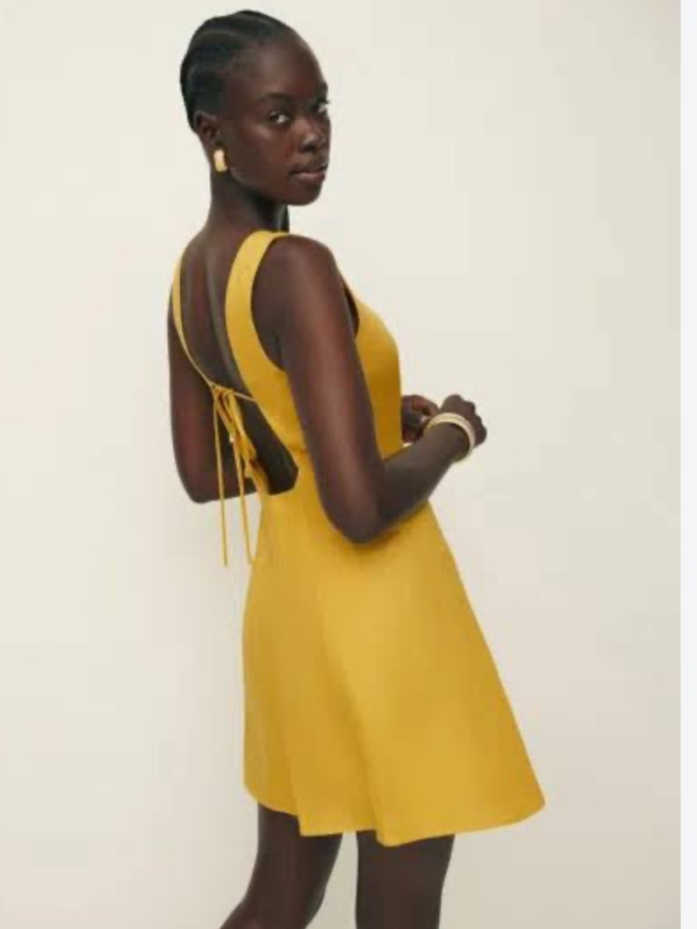 Reformation Amorette linen mini dress in sunflower